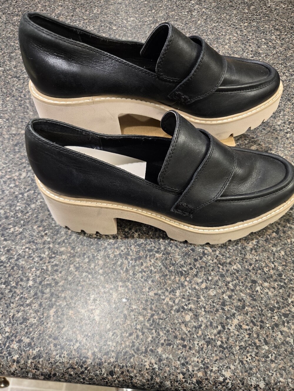 Dolce Vita Halona Black Leather Platform Lug Sole Loafers Size 8